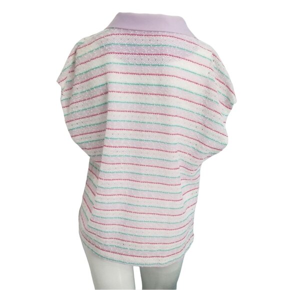 Marty Gutmacher Vintage 70s Blue White Collared Blouse Sz Medium Womens Open Kni - Picture 2 of 5